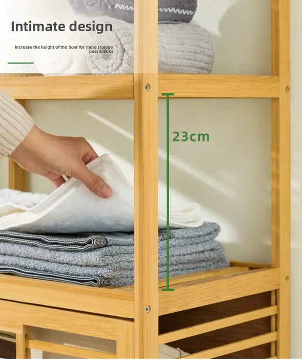 3/4-Tier Bamboo Laundry Hamper & Bathroom Rack with Pull-Out Shelves