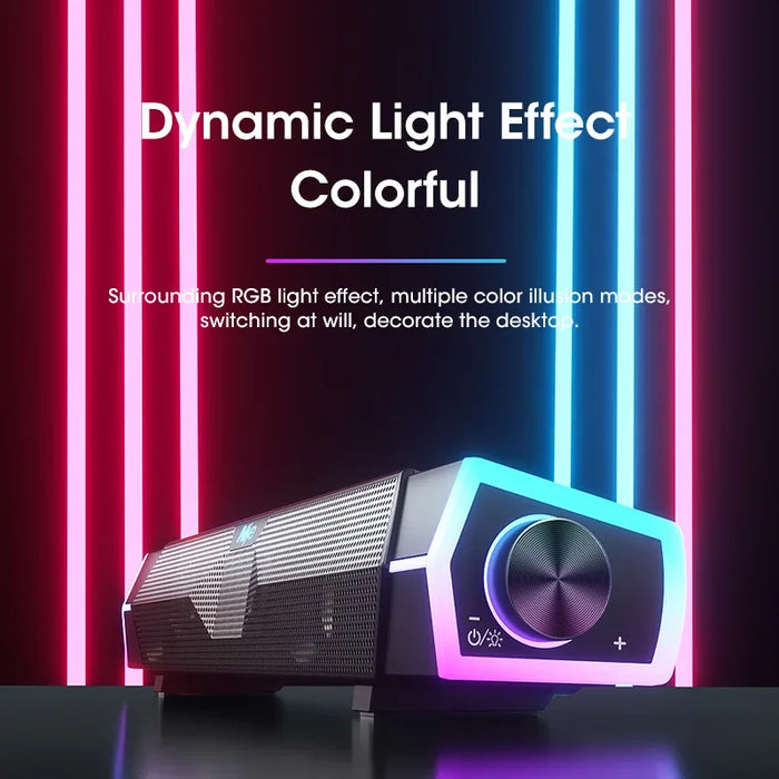 4D Bluetooth 5.0 Computer Soundbar — USB-Powered Stereo with RGB Lights