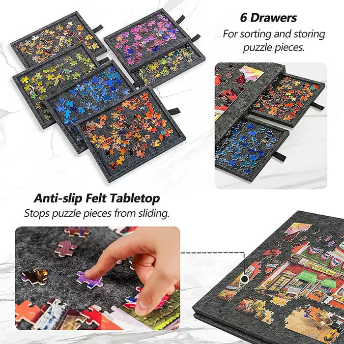 Felt Puzzle Table for 1000 Pieces — 6-Drawer Portable Jigsaw Board with Stand Cover, 77 x 53.6 x 4.2 cm