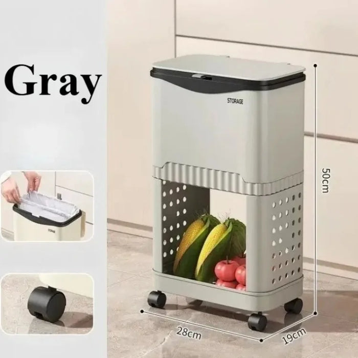 Multi-layer Kitchen Bin with Wheels – Large Capacity, Sliding Lid (PP)