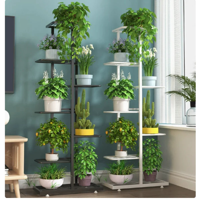 4-Tier Metal Plant Pot Rack – White Flower Stand & Storage Shelf