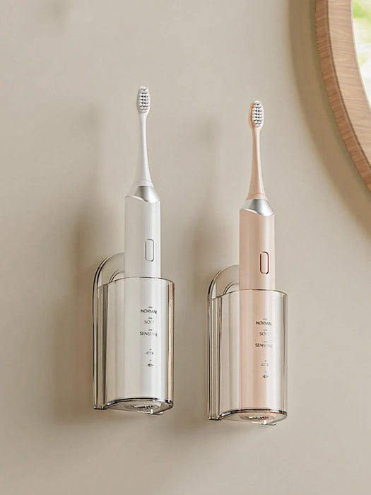 Wall‑Mounted Electric Toothbrush Holder — Clear Plastic Storage Rack
