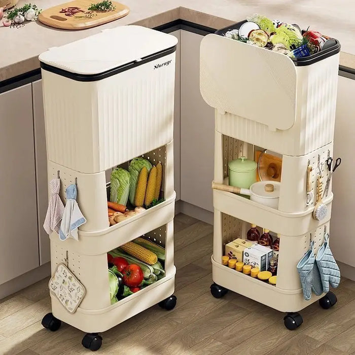 Multi-layer Kitchen Bin with Wheels – Large Capacity, Sliding Lid (PP)