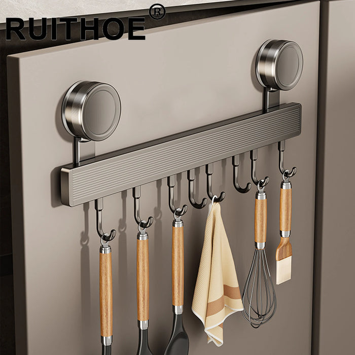No-Punching Kitchen Rail with Hooks — Space Aluminium, Electroplated (30/40/50cm)