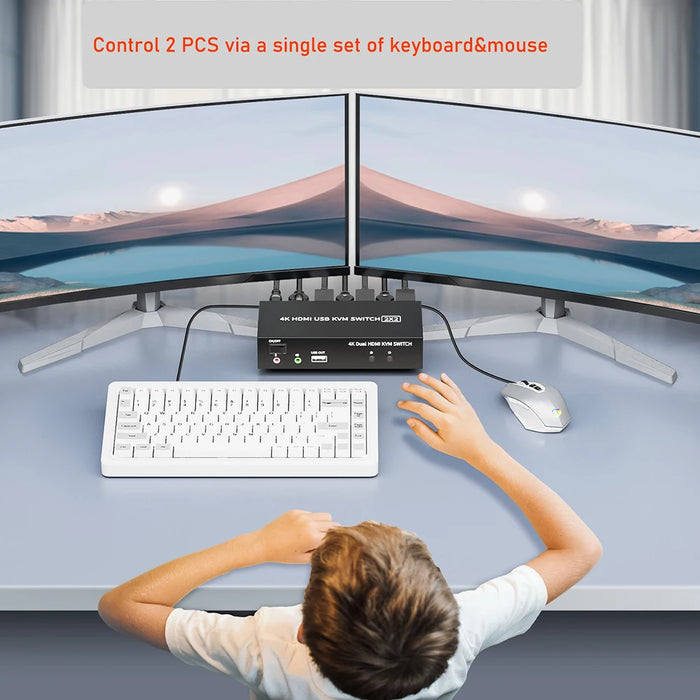 Dual Monitor HDMI KVM Switch 2X2 USB 3.0/2.0 4K 60Hz Extended Dispaly HDMI KVM Switch 2 Monitors 2 Computers USB sharing KVM