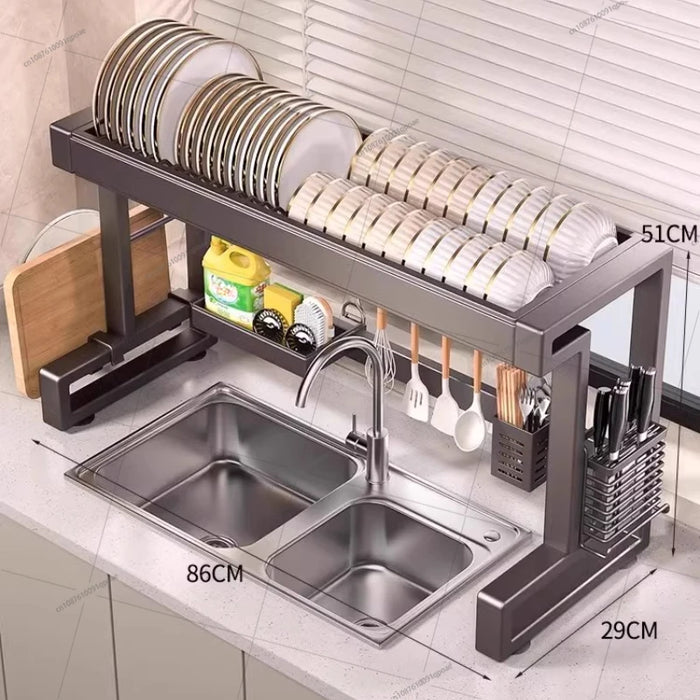 Over‑Sink Dish Drying Rack with Utensil Holder — Stainless Steel, Matt Black