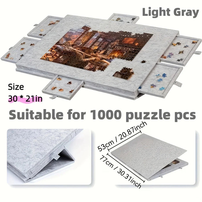 1500-Piece Jigsaw Puzzle Table with 6 Drawers — Felt Board, Tilting 2‑in‑1 Stand & Cover, Lightweight Portable