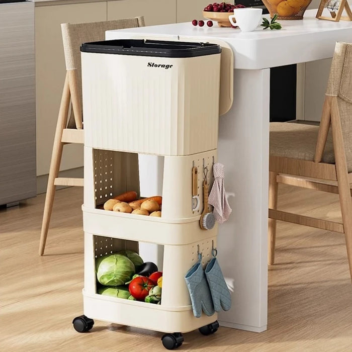 Multi-layer Kitchen Bin with Wheels – Large Capacity, Sliding Lid (PP)