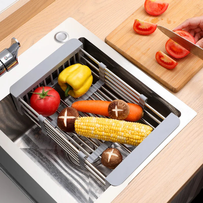 Adjustable Stainless Steel Extension Sink Rack — Foldable Dish & Fruit Drainer
