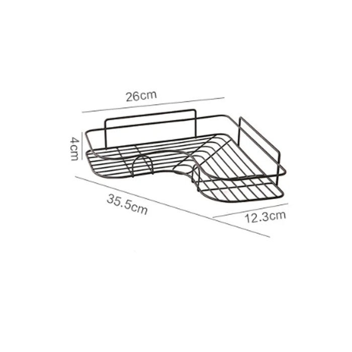 No‑Drill Black Metal Corner Bathroom Shelf — Wall‑Mounted Toilet Storage Rack