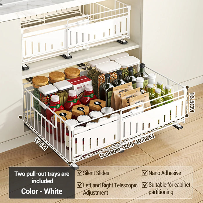 Expandable Pull-Out Cabinet Organiser — Slide-Out Drawer Storage Shelf for Kitchen