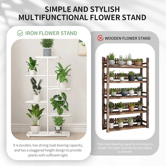 Iron Plant Stand – 4/5/6-Tier Flowerpot Organiser, Black or White