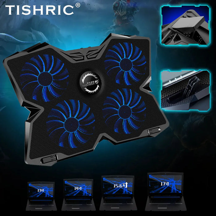 Laptop Cooler Stand with 4 Fans & 2 USB Ports — Fits 13–17 inch