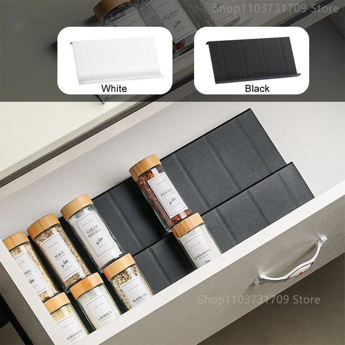 4‑Pack Adjustable Drawer Spice Racks — Tiered Kitchen Spice Organiser (Black or White)