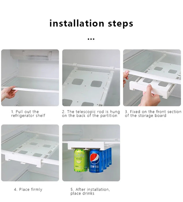Fridge Hanging Drawer Can Dispenser – Plastic Beverage Rack, Holds 8 Cans (17x28cm)