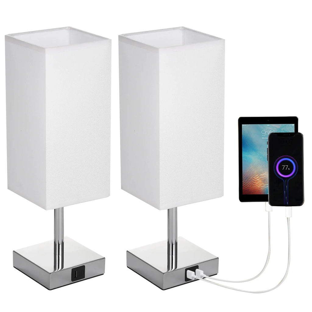 Lampada da comodino con paralume in tessuto - Lampadina LED bianco caldo, controllo touch, lampada da scrivania, porte di ricarica USB A e Type-C - Ideale per comodini, scrivanie e aree studio