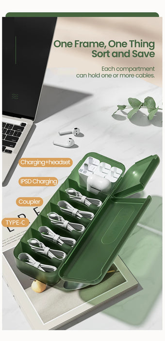 7-Compartment Cable Storage Box – Plastic Cord Organiser for Home & Travel