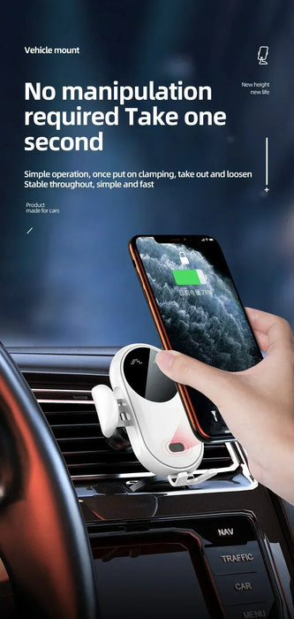 Car Wireless Charger & Phone Holder — Auto Infrared Clamps, 5–30W Fast Charge, 360° Rotate