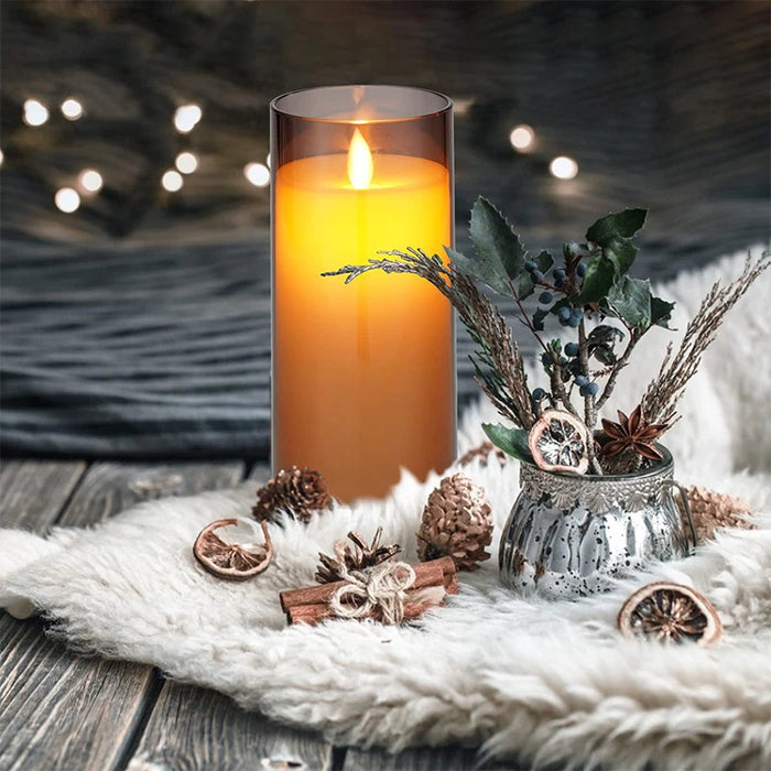 Set of 3 LED Glass Flameless Candles with Remote & Timer — 3 Sizes, 3 Colours