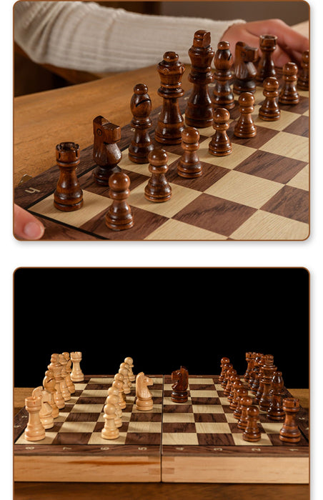 Magnetic Foldable Solid Wood Chess Set — Portable & Educational, Ages 14+