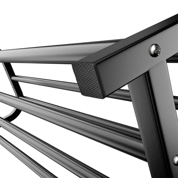 Double Rail Standing Clothes Rack with Mesh & Bottom Shelves — White or Black