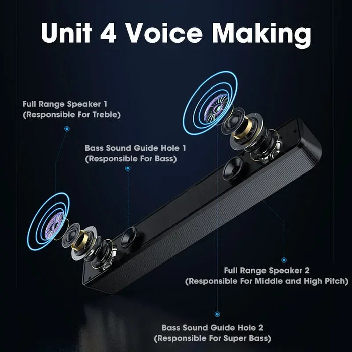 PC Soundbar with Bluetooth & Wired AUX — USB‑Powered Speaker for TV, Laptop & Gaming