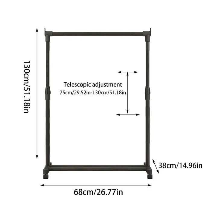 Telescopic Heavy-Duty Metal Clothes Rack on Wheels — Adjustable Garment & Drying Rack