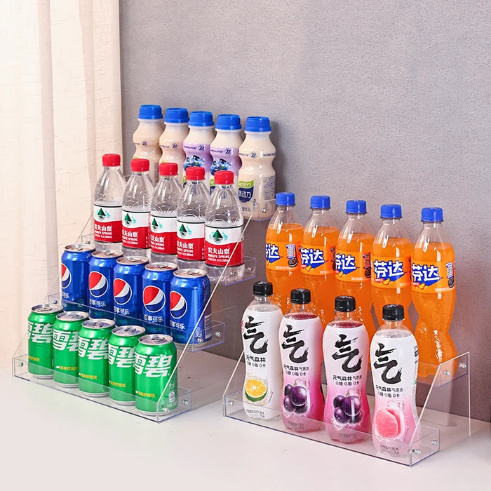 Acrylic Stepped Can Organiser – Transparent 2/3/4-Tier Fridge Rack