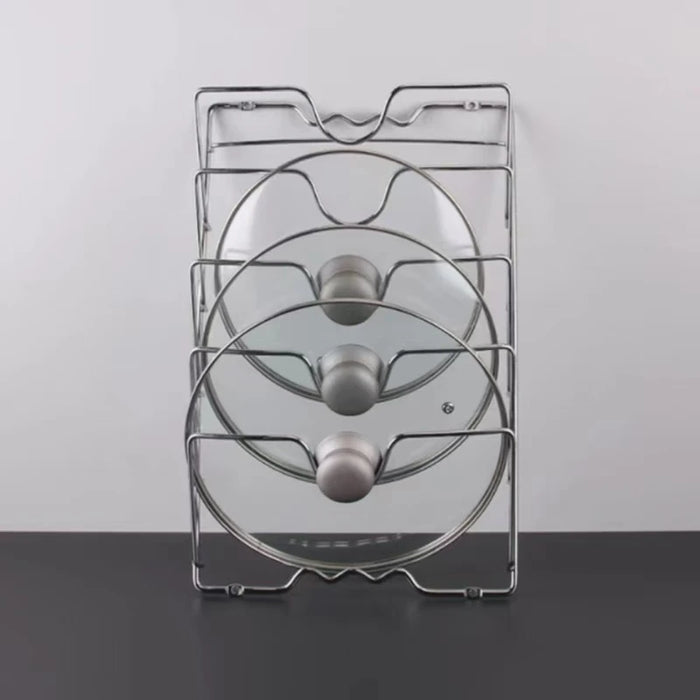 Five-Layer Wall-Mounted Pot Lid Rack — Iron Wire, Rust-Free, Silver