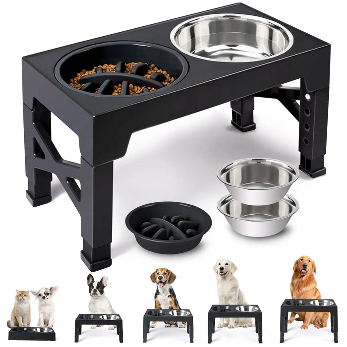 Adjustable Elevated Dog Feeder with Double Stainless Steel Bowls — Small to Large Dogs