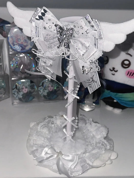 Pink Lace Angel Wings Headphone Stand — Kawaii Gaming Headset Holder