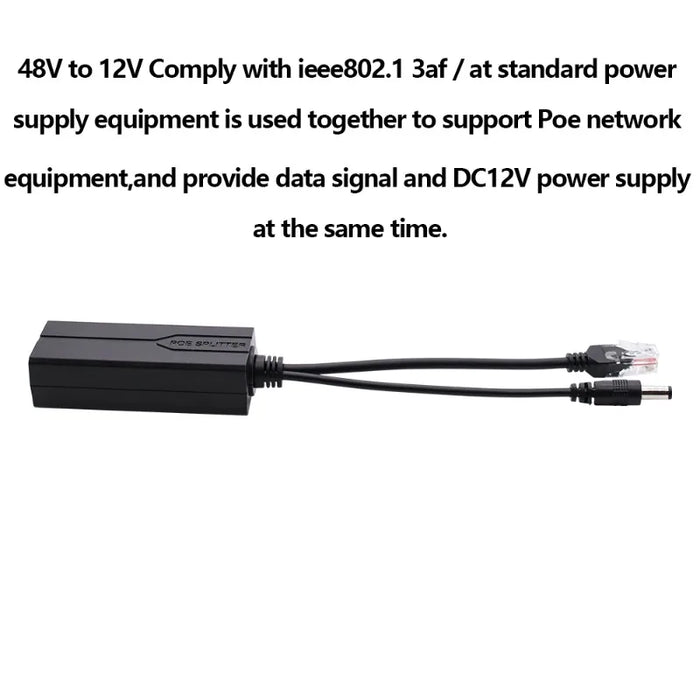 PoE Splitter 48V to 12V/5V IEEE 802.3af Power over Ethernet Adapter (Plug & Play)
