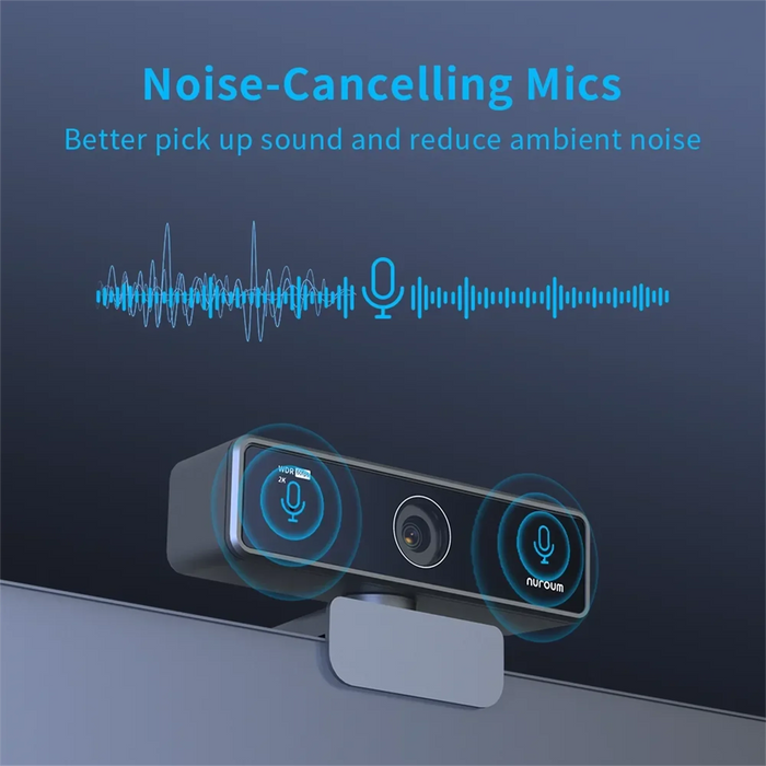 nuroum V11 2K Webcam — 1080p 60FPS, 90° Wide Angle, USB Plug & Play with Mic & Privacy Cover