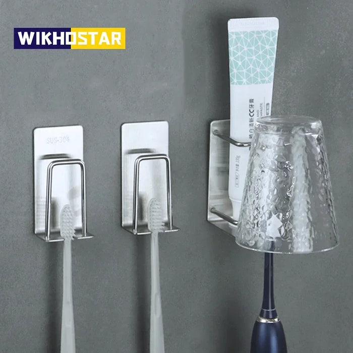 Stainless Steel Wall-Mount Toothbrush & Shaver Holder — 1 or 2 pcs