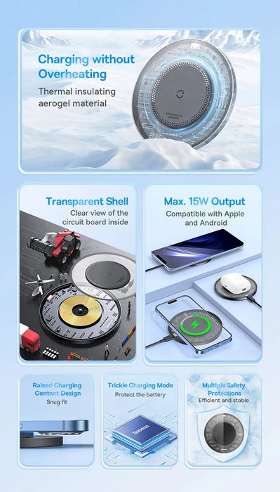15W Fast Wireless Charging Pad – Transparent Qi Charger for iPhone & Android