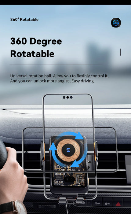 15W Qi Wireless Car Charger Vent Mount — Phone Holder for iPhone & Samsung