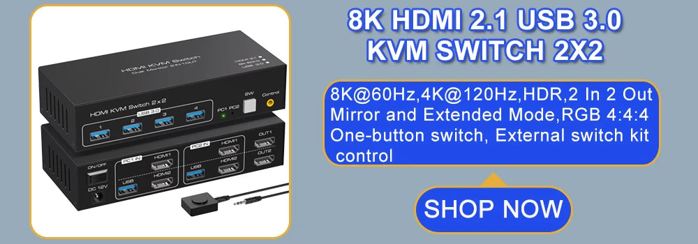 2x2 HDMI KVM Switch Matrix 4K 60Hz Dual Monitor KVM HDMI Extended Display USB KVM Switcher 2 in 2 out for 2 Computers 2 Monitors