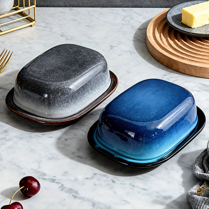 Retro Kiln-Change Porcelain Butter Dish with Lid — Countertop Butter Keeper