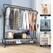 Double Rail Standing Clothes Rack with Mesh & Bottom Shelves — White or Black