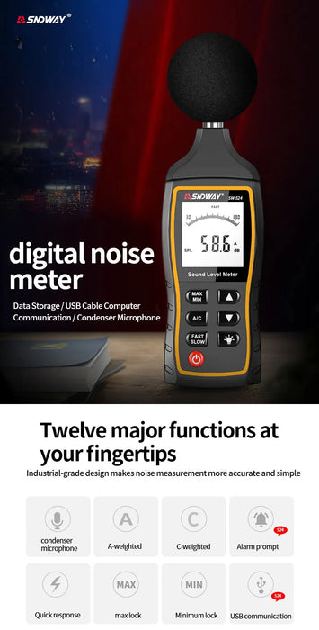 SW-523 / SW-524 Digital Sound Level Meter (30–130 dB) Handheld Noise Meter