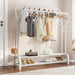 Double-Rail Standing Clothes Rack with Shoe Shelf – Metal Rail for Bedroom & Living Room