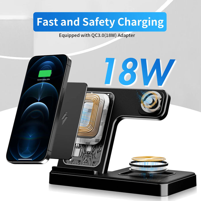3-in-1 Magnetic Foldable Wireless Charger — 18W Fast Charge for iPhone, iWatch & AirPods