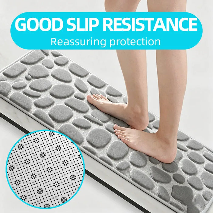 Three‑Piece Stone‑Pattern Microfibre Bathroom Mat Set — Water‑Absorbent & Non‑Slip