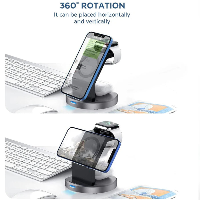 3‑in‑1 Magnetic Wireless Charging Stand for iPhone, Apple Watch & AirPods (USB‑C)