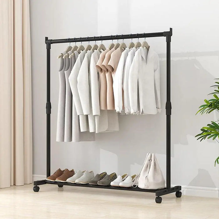 Telescopic Heavy-Duty Metal Clothes Rack on Wheels — Adjustable Garment & Drying Rack
