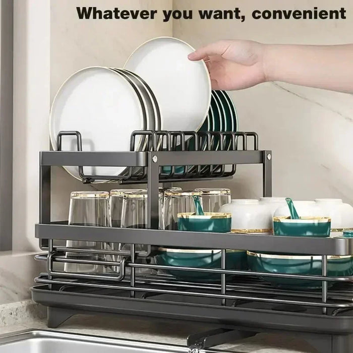 Adjustable Double-Layer Dish & Bowl Drainer – Space-saving Kitchen Rack