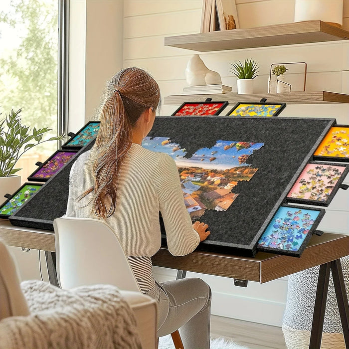7-Piece Puzzle Storage Table with 6 Drawers — Felt Work Surface, Collapsible Organiser for 1000-Piece Jigsaws