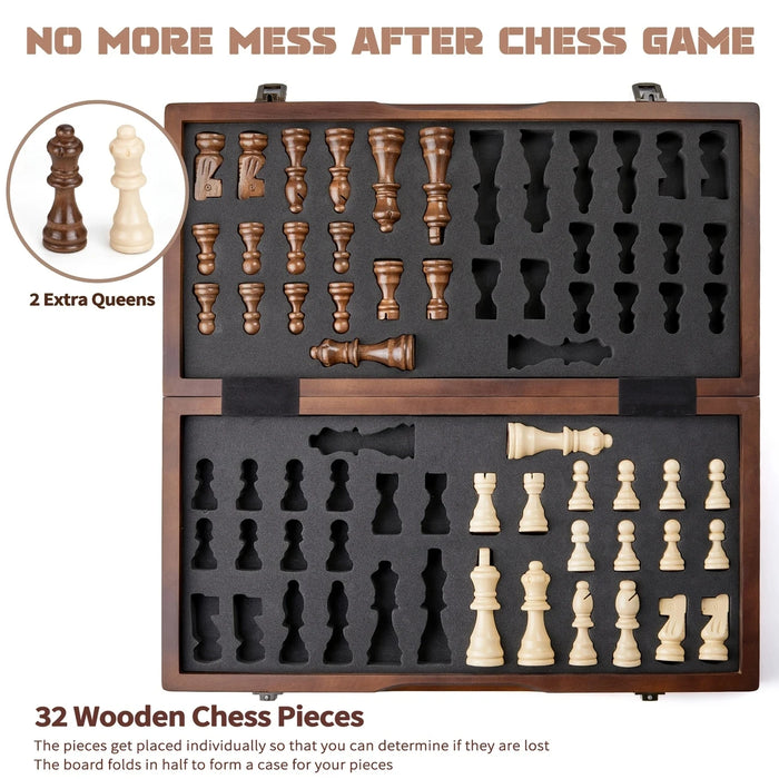 Magnetic Wooden Chess Set 39.37 cm (15.5in) Folding Travel Board with 2 Extra Queens