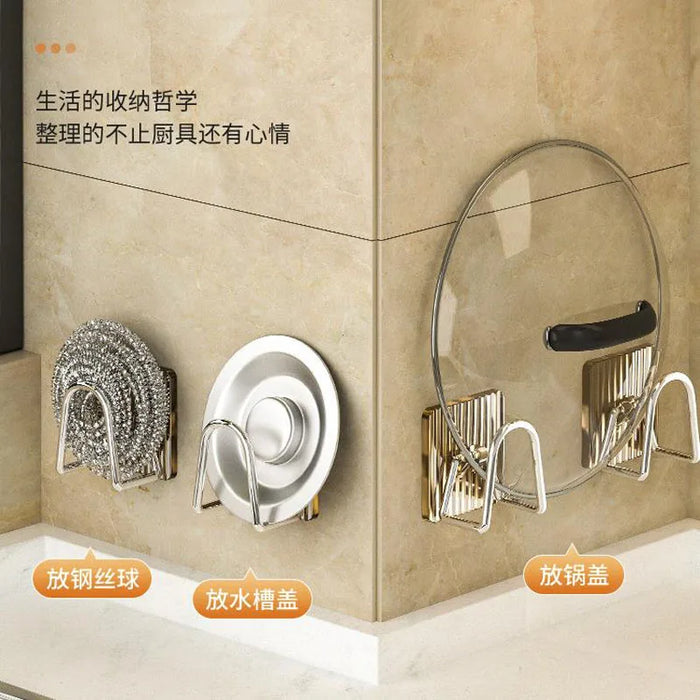 Adhesive 304 Stainless Steel Sink Sponge Holder — Brushed Peel‑and‑Stick Organiser