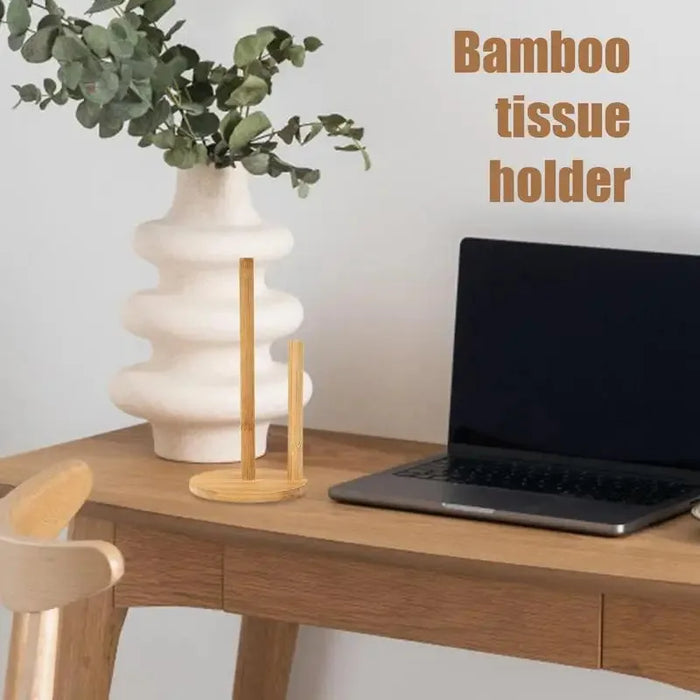 Bamboo Paper Towel Holder – Vertical Anti-Skid Tissue Stand for Kitchen & Home